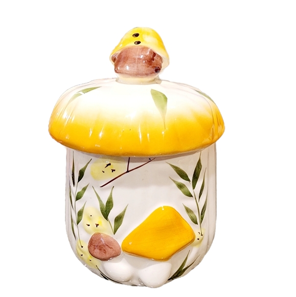 Set of 5 whimsical mushroom butterfly ceramic canisters - Picture 11 of 16